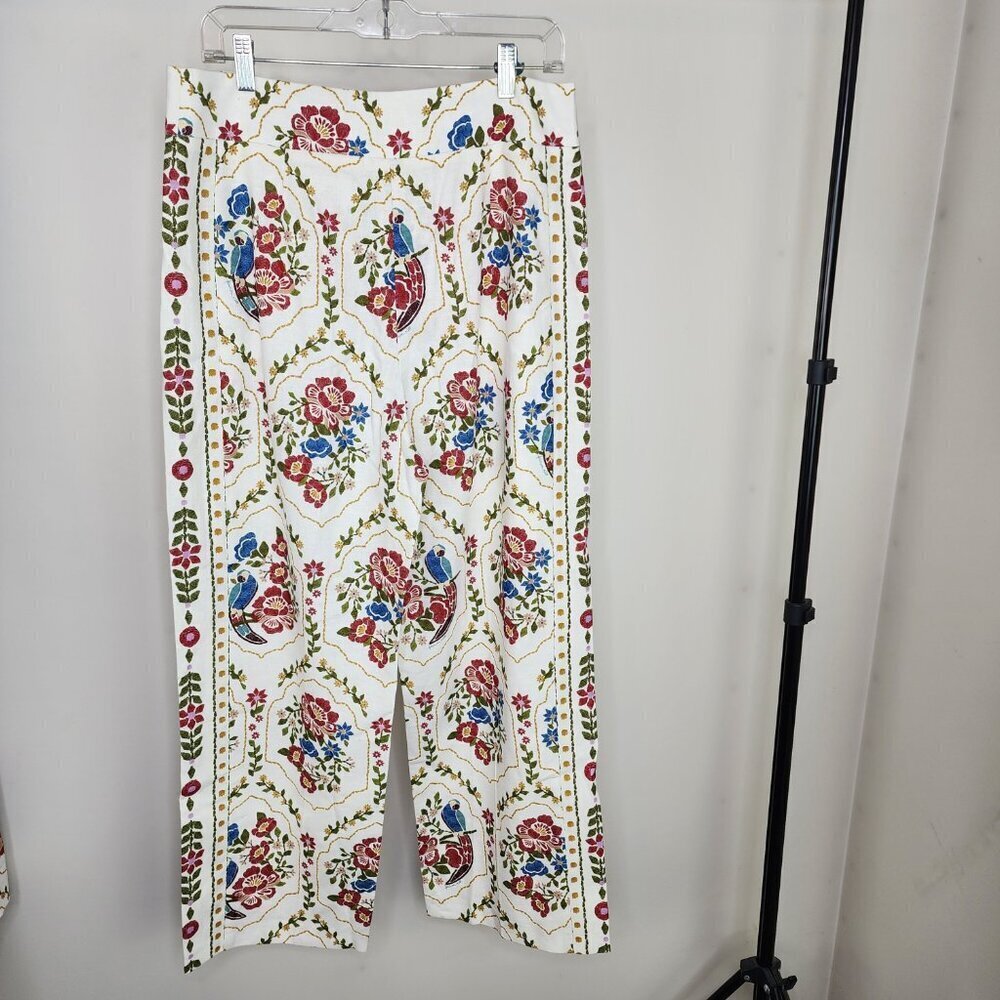 NWT Sezane X Farm Rio Tiago Crop Linen Blend Pant Romantic Garden 42/US Size 10 - Picture 10 of 16